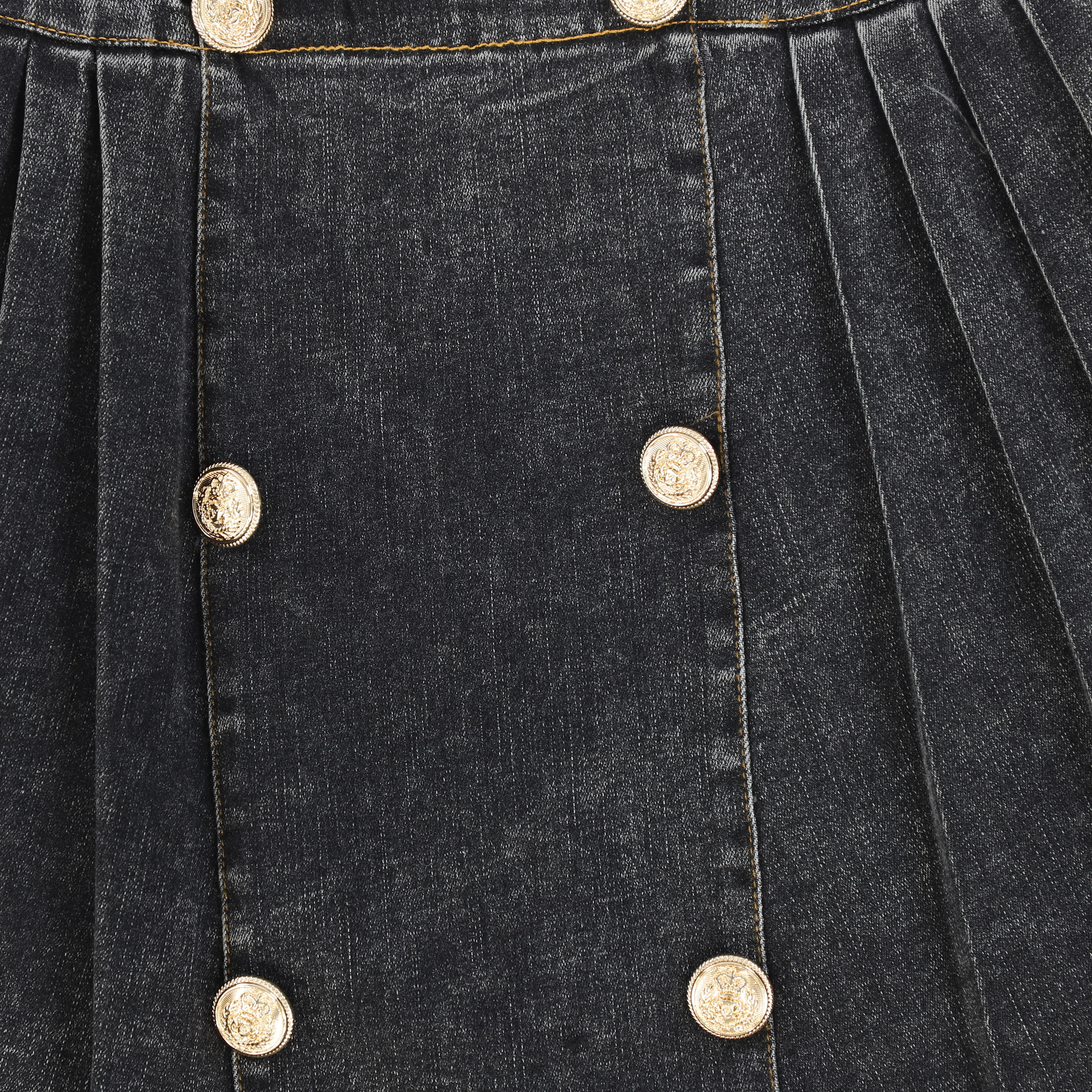 Chic Black Pleated Denim Skirt with Double-Button Detail from BACE Collection