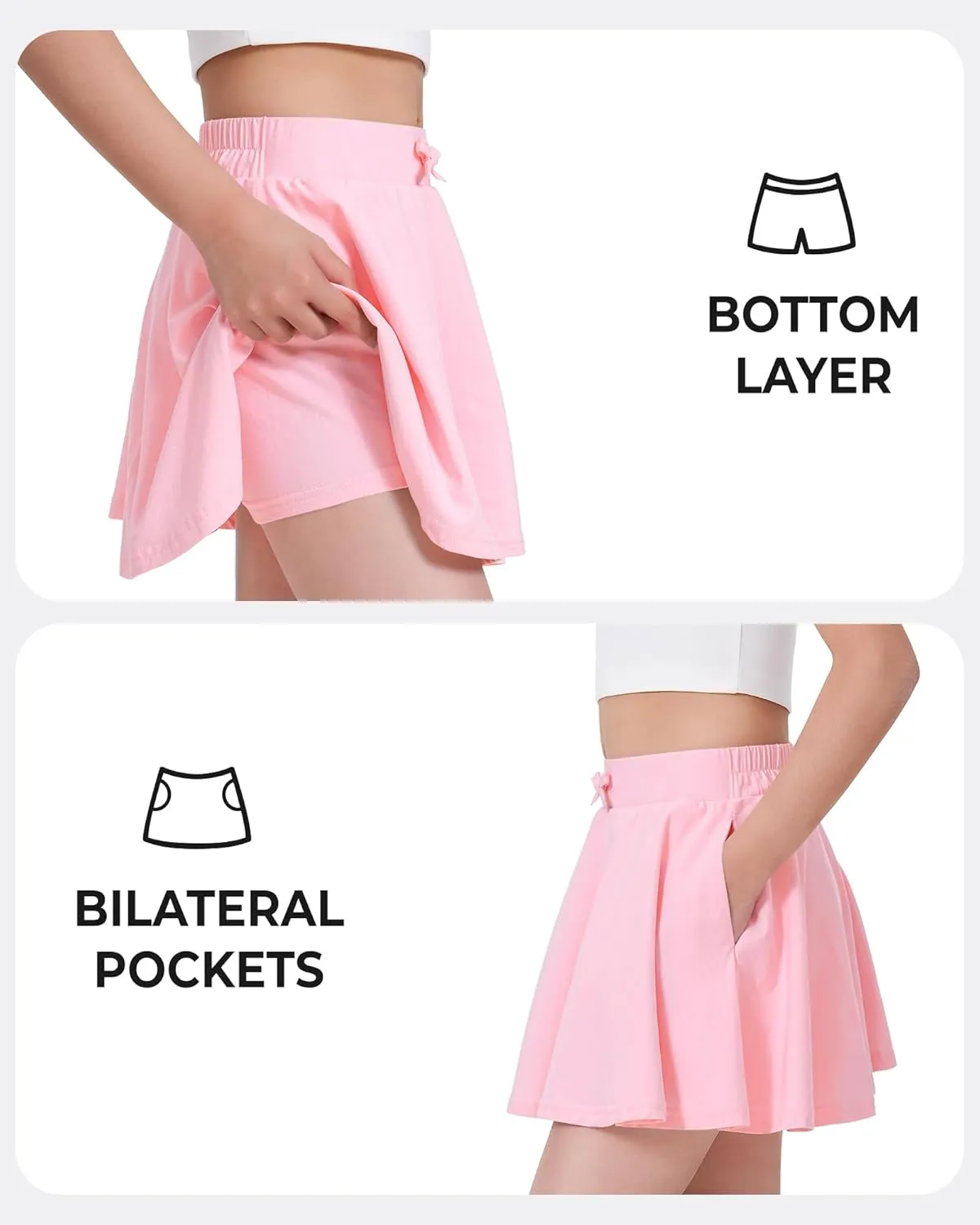 BOOPH Girls Skirts Kids Casual Mini Skorts Toddler Athletic Uniform Skirts with Pockets