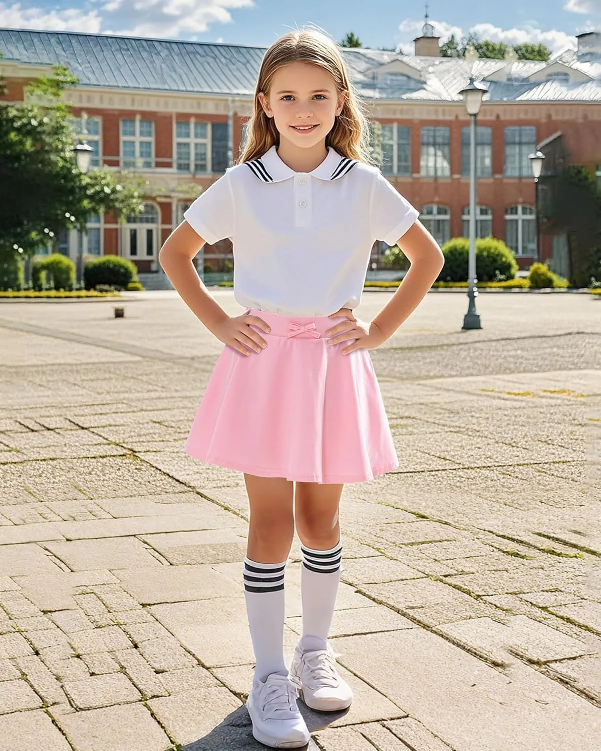BOOPH Girls Skirts Kids Casual Mini Skorts Toddler Athletic Uniform Skirts with Pockets