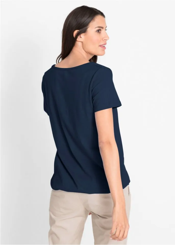 Bpc Bonprix Collection short sleeve cotton shirt, blue