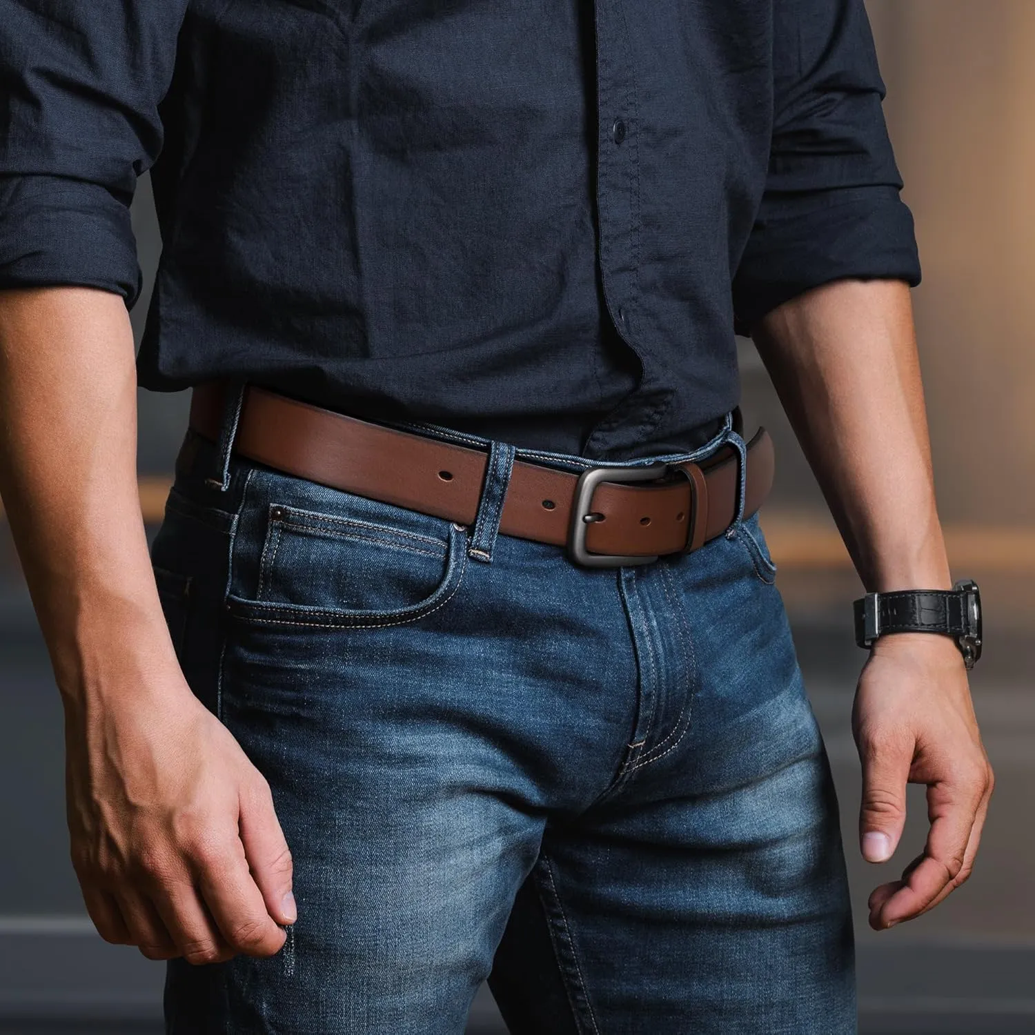 Buffway Men's Leather Belt,1.5" Handmade Top-Grain Leather–Durable,Comfortable,Suitable for Everyday Formal & Casual Wear