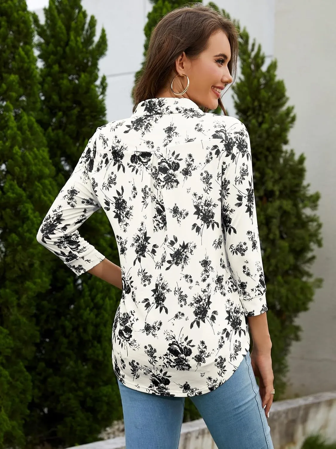 Bulotus Women's 3/4 Sleeve Tunic Shirts Business Casual Blouses V Neck Work Tops