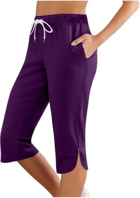 Capri Pants for Women Casual Summer Drawstring Shorts Elastic High Waist Casual Short Straight Leg Cropped Trouser