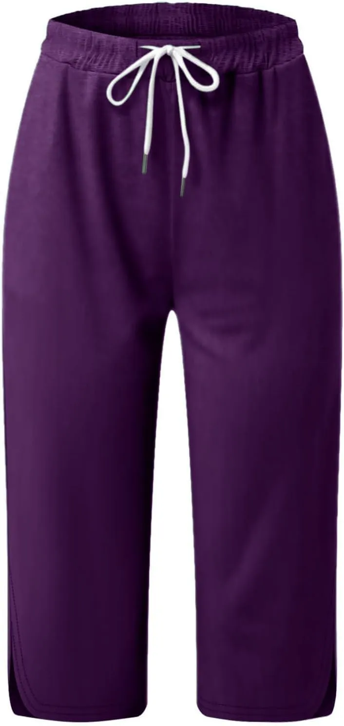 Capri Pants for Women Casual Summer Drawstring Shorts Elastic High Waist Casual Short Straight Leg Cropped Trouser