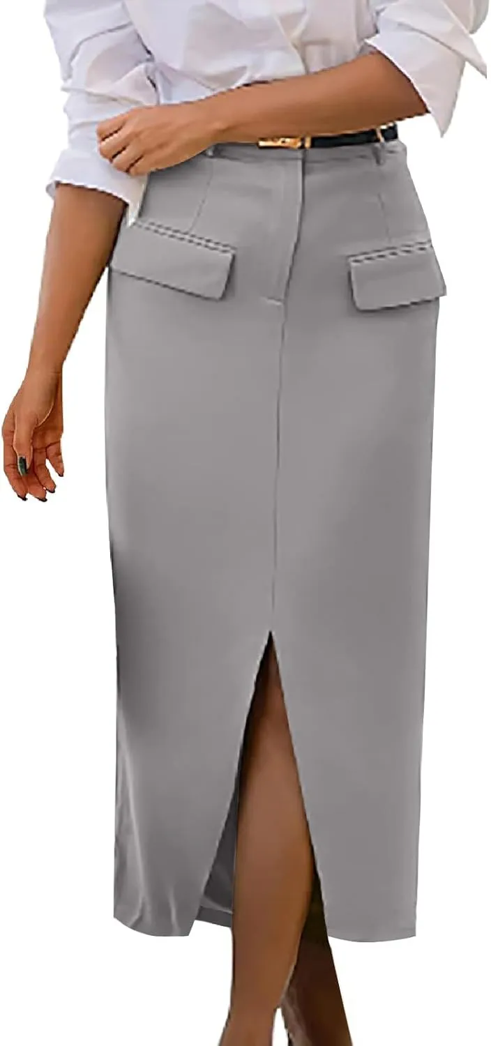 Cargo Skirts for Women High Waisted Midi Skirt Trendy Spring Summer Pencil Slit Dressy Casual Business Work Long Skirts