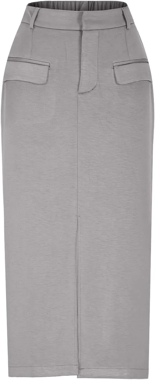 Cargo Skirts for Women High Waisted Midi Skirt Trendy Spring Summer Pencil Slit Dressy Casual Business Work Long Skirts