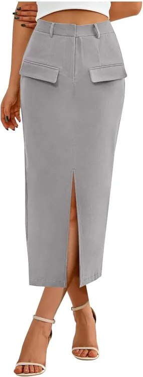 Cargo Skirts for Women High Waisted Midi Skirt Trendy Spring Summer Pencil Slit Dressy Casual Business Work Long Skirts