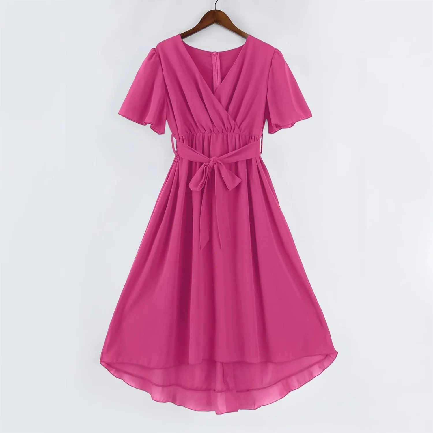 Chiffon Dresses for Women Summer Sexy Wrap V Neck Cocktail Party Dresses Floral Print Flowy Wedding Guest Midi Dress