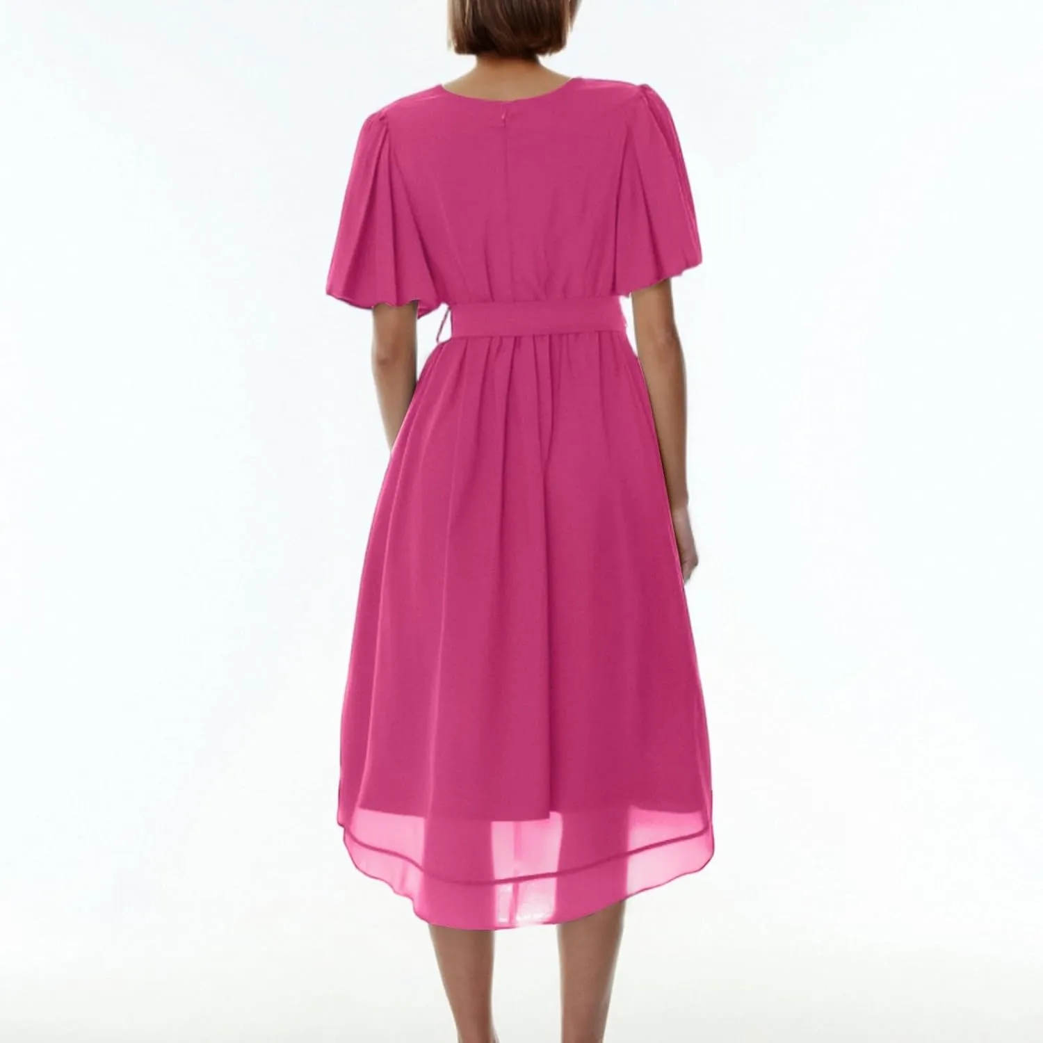 Chiffon Dresses for Women Summer Sexy Wrap V Neck Cocktail Party Dresses Floral Print Flowy Wedding Guest Midi Dress
