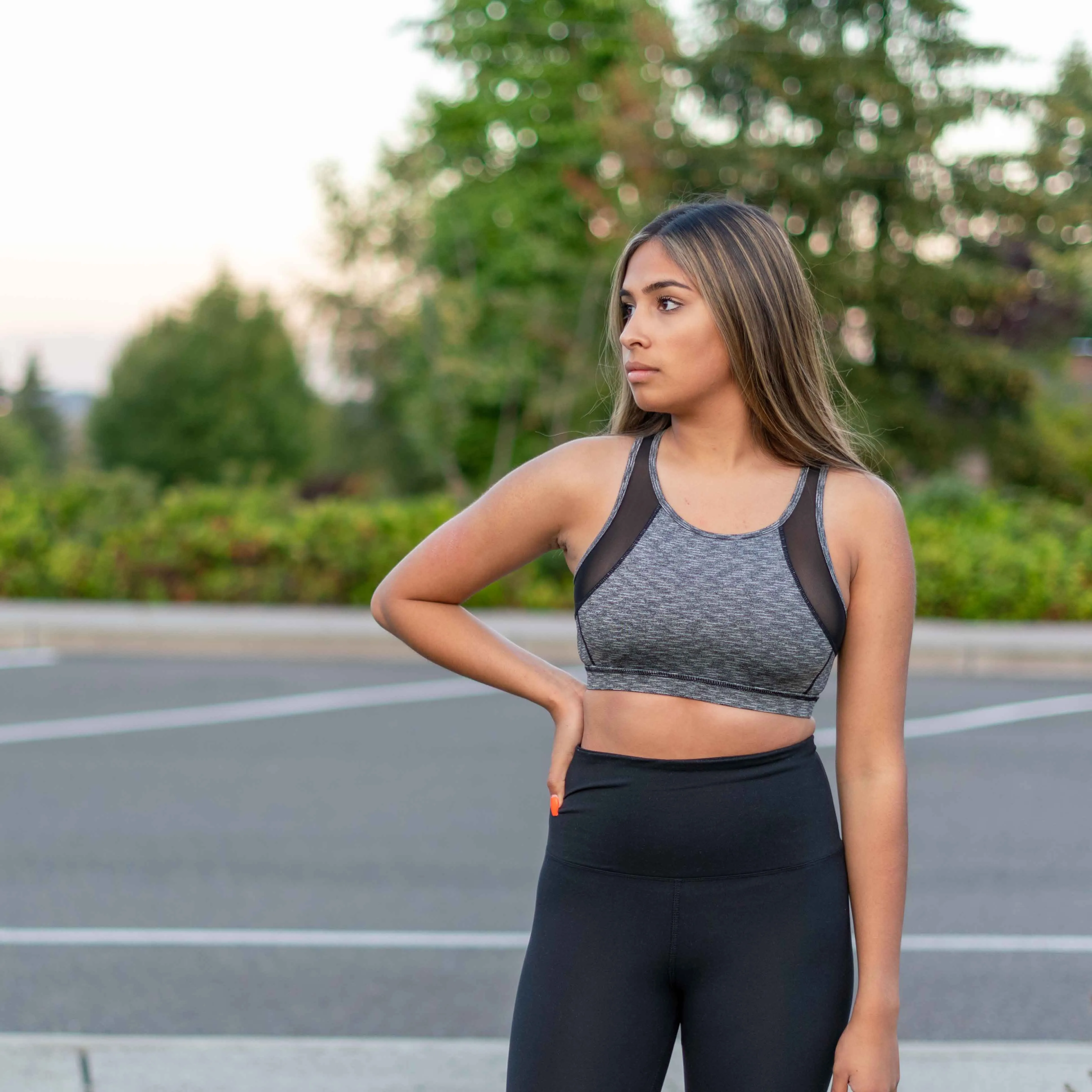 Colorblock Gray Black Racerback Sports Bra