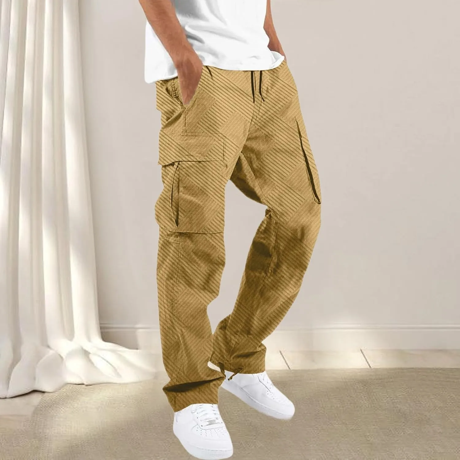 CRNTCEM Men's Casual Cargo Sweatpants Drawstring Quick Dry Outdoor Hiking Fishing Camping Casual Trousers with Multi Pocket