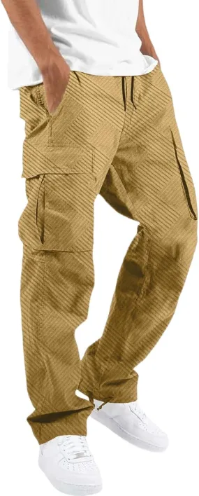 CRNTCEM Men's Casual Cargo Sweatpants Drawstring Quick Dry Outdoor Hiking Fishing Camping Casual Trousers with Multi Pocket