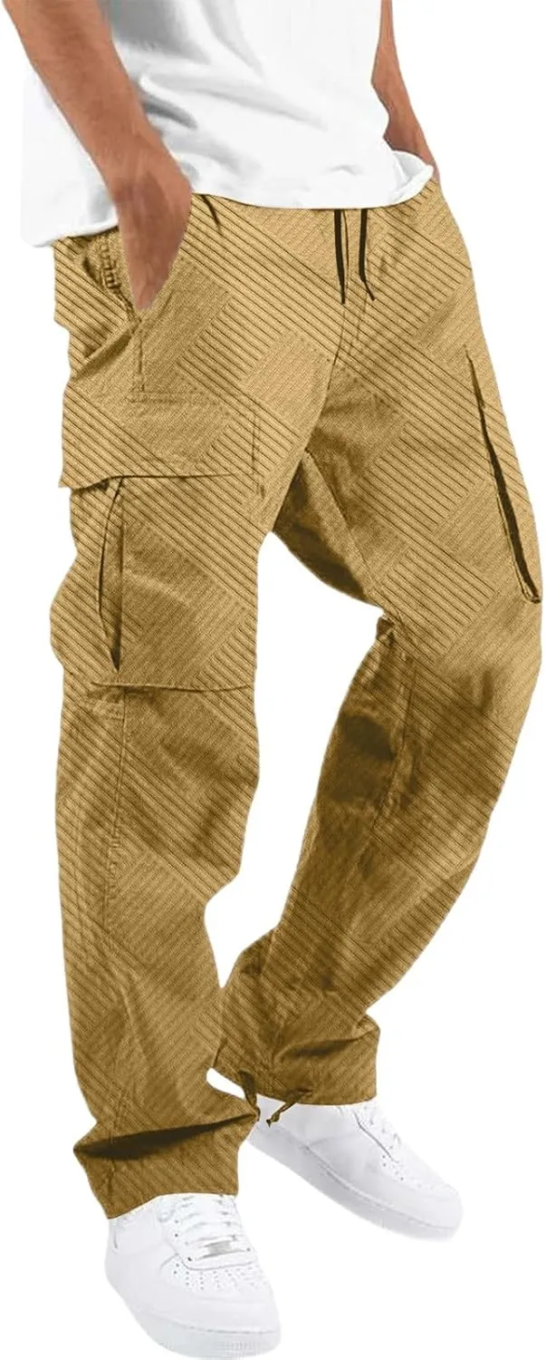 CRNTCEM Men's Casual Cargo Sweatpants Drawstring Quick Dry Outdoor Hiking Fishing Camping Casual Trousers with Multi Pocket