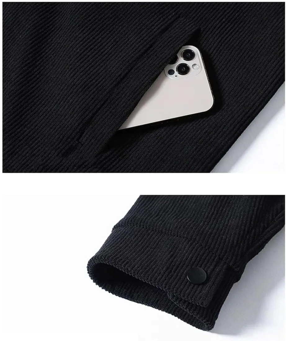 Disimlarl Men Outdoor Casual Youth Windbreaker Jackets Business Corduroy Pocket Jackets Lapel Solid Slim Outwear