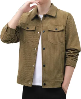 Disimlarl Men Outdoor Casual Youth Windbreaker Jackets Business Corduroy Pocket Jackets Lapel Solid Slim Outwear