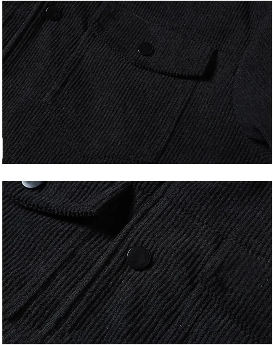 Disimlarl Men Outdoor Casual Youth Windbreaker Jackets Business Corduroy Pocket Jackets Lapel Solid Slim Outwear