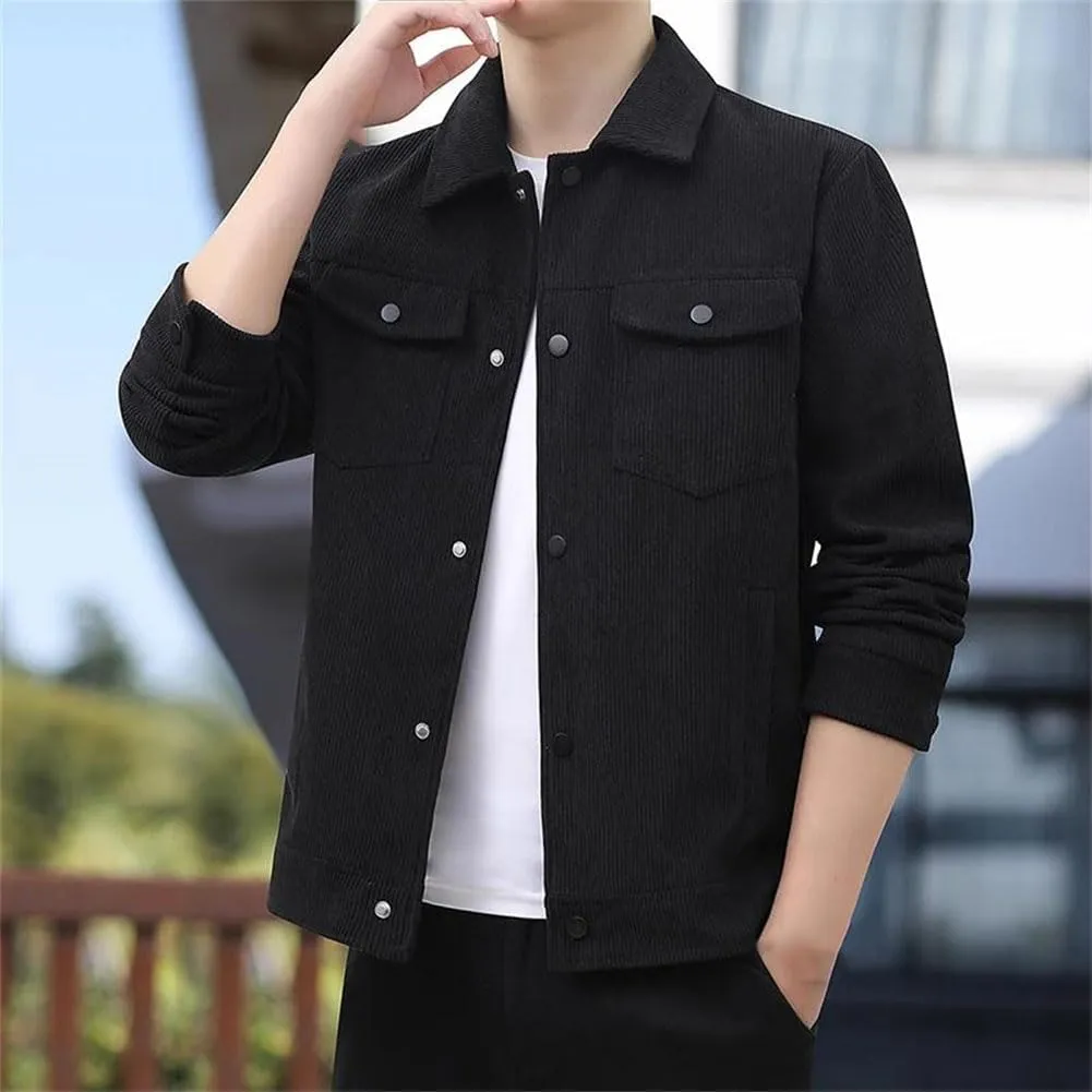 Disimlarl Men Outdoor Casual Youth Windbreaker Jackets Business Corduroy Pocket Jackets Lapel Solid Slim Outwear
