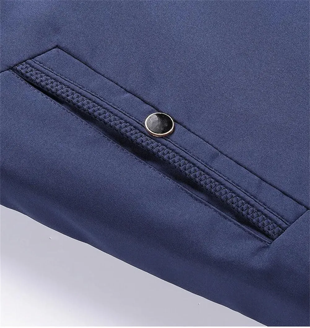 Disimlarl Men Solid Color Cargo Jackets Stand Collar Slim Fit Coat Business Formal Windbreaker Jackets Outwear