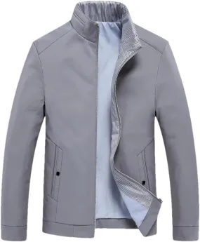 Disimlarl Men Solid Color Cargo Jackets Stand Collar Slim Fit Coat Business Formal Windbreaker Jackets Outwear