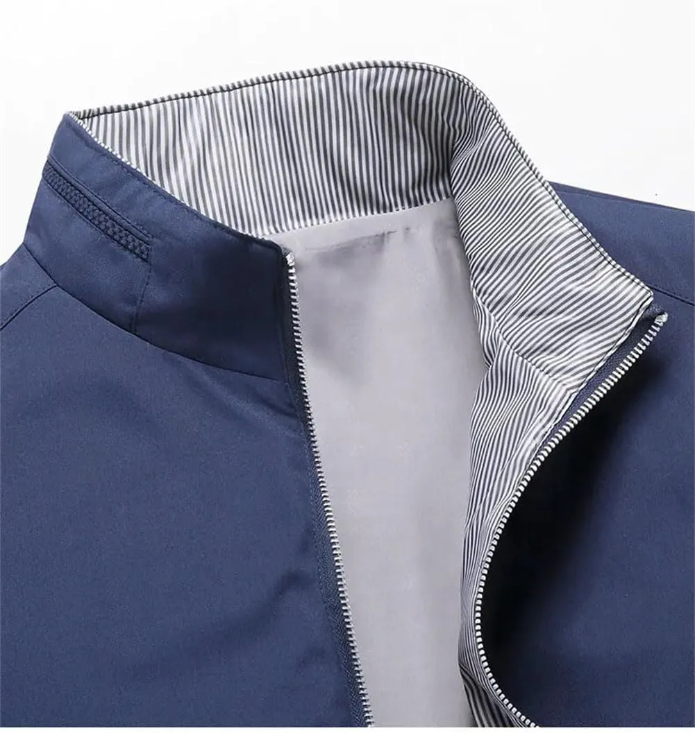 Disimlarl Men Solid Color Cargo Jackets Stand Collar Slim Fit Coat Business Formal Windbreaker Jackets Outwear