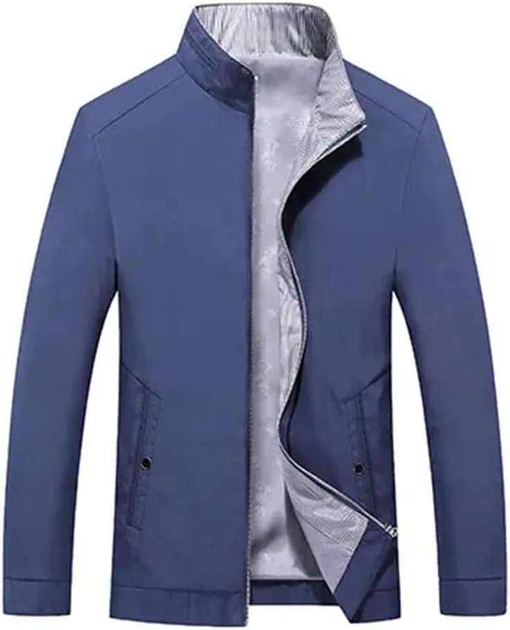Disimlarl Men Solid Color Cargo Jackets Stand Collar Slim Fit Coat Business Formal Windbreaker Jackets Outwear