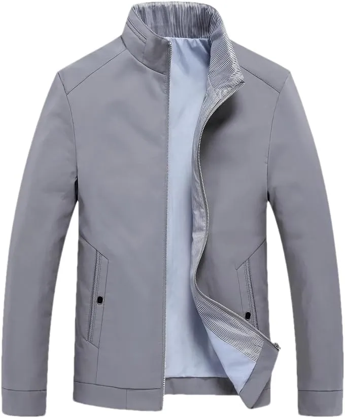 Disimlarl Men Solid Color Cargo Jackets Stand Collar Slim Fit Coat Business Formal Windbreaker Jackets Outwear