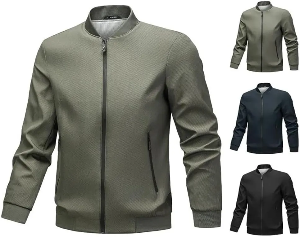 Disimlarl Men Stand Collar Slim Fit Windbreaker Jackets Casual Solid Color Social Jackets Business Office Dress Coat