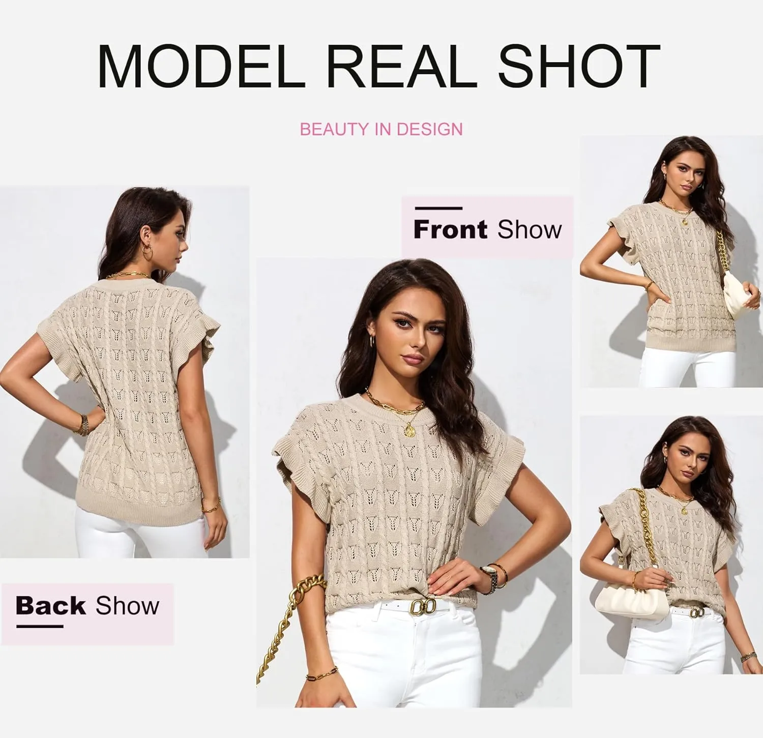 Dokotoo Womens Sweaters Spring Summer Short Sleeve Sweater Pullover Crochet Tops Business Casual Blouses