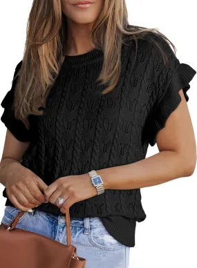 Dokotoo Womens Sweaters Spring Summer Short Sleeve Sweater Pullover Crochet Tops Business Casual Blouses