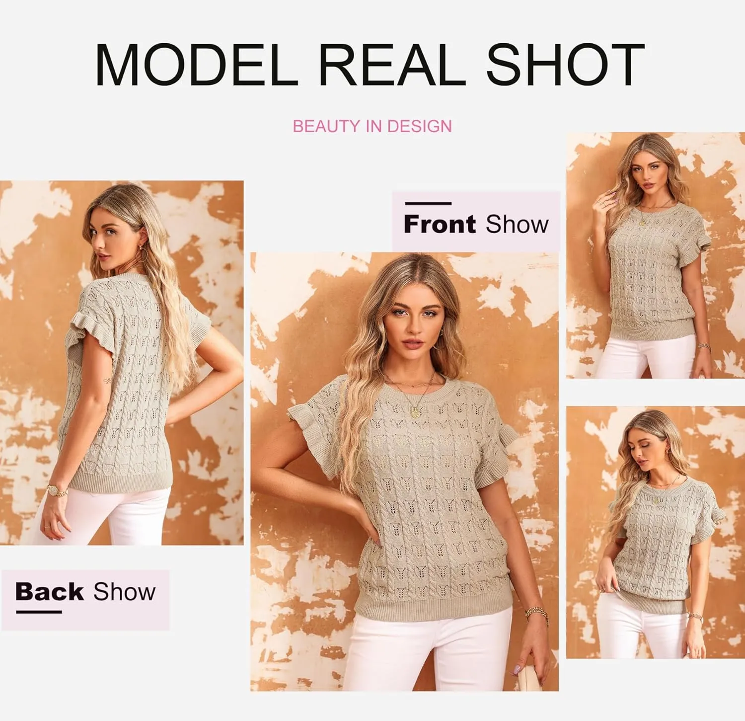 Dokotoo Womens Sweaters Spring Summer Short Sleeve Sweater Pullover Crochet Tops Business Casual Blouses