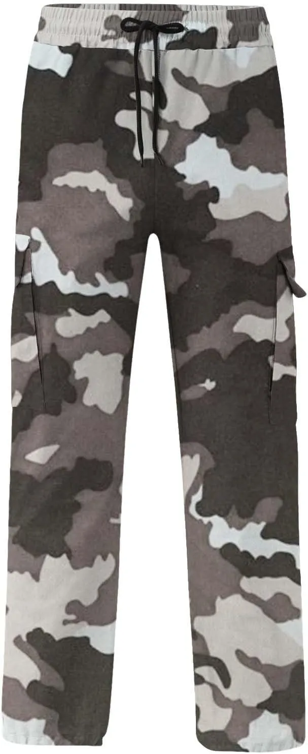 Finelylove Camo Cargo Sweatpants for Men Casual Hiking Pants Joggers Lightweight Loose Straight Casual Workout Pants