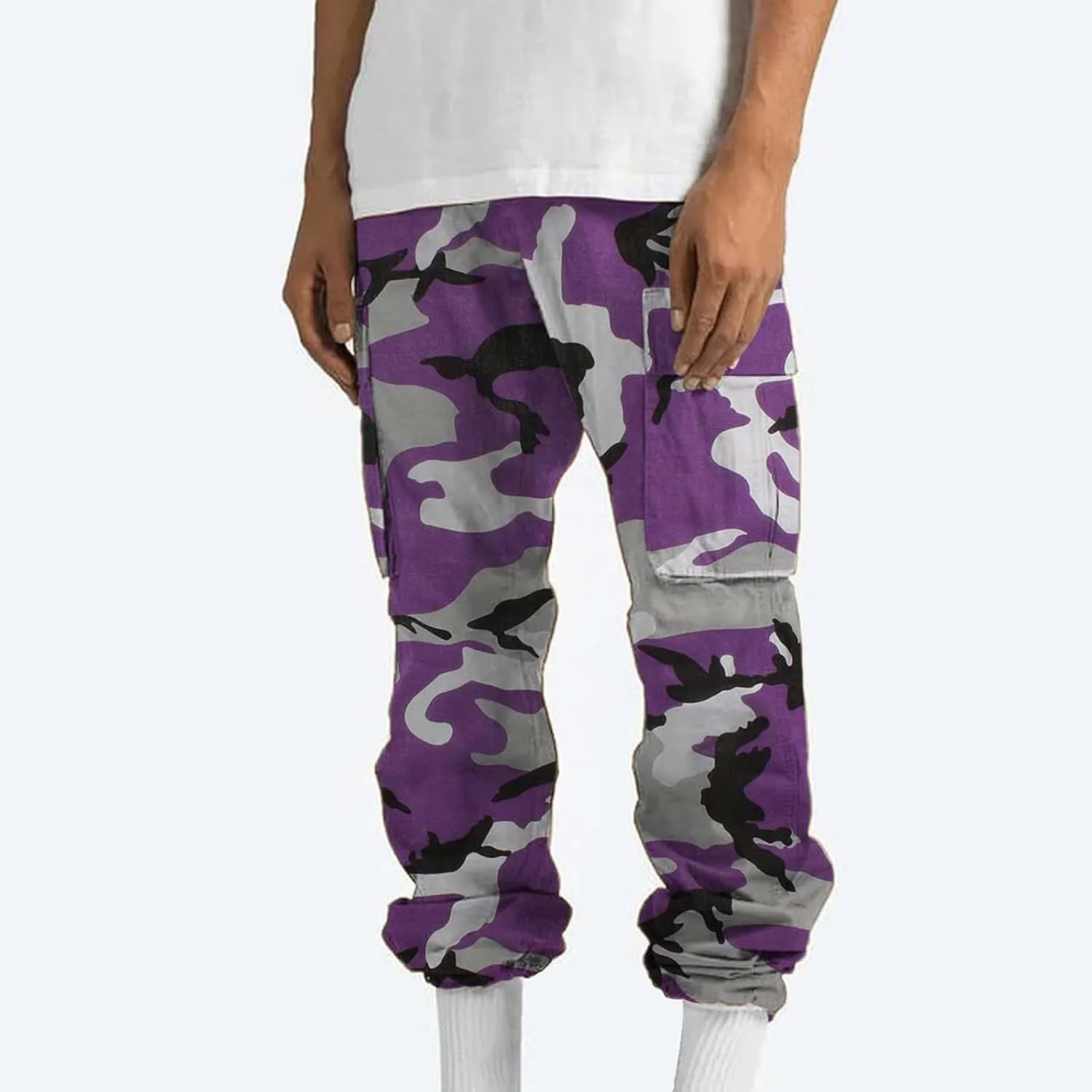 Finelylove Camo Cargo Sweatpants for Men Casual Hiking Pants Joggers Lightweight Loose Straight Casual Workout Pants