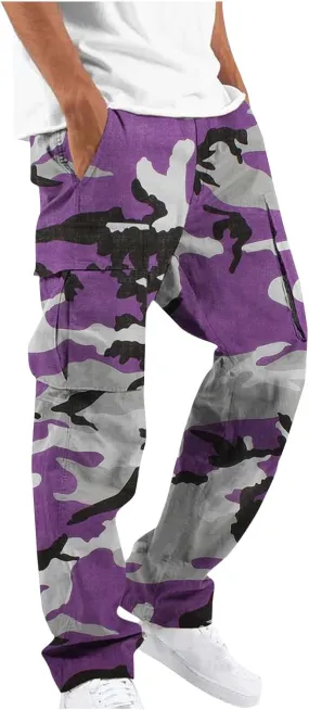 Finelylove Camo Cargo Sweatpants for Men Casual Hiking Pants Joggers Lightweight Loose Straight Casual Workout Pants
