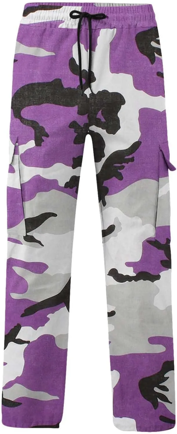 Finelylove Camo Cargo Sweatpants for Men Casual Hiking Pants Joggers Lightweight Loose Straight Casual Workout Pants