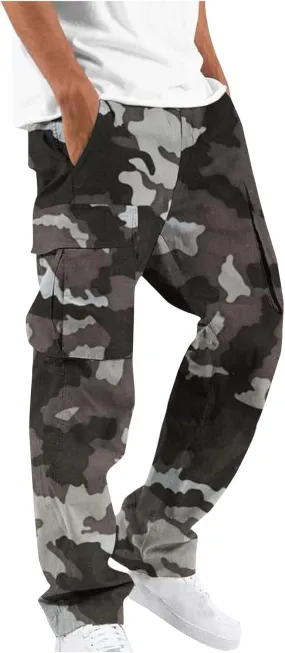 Finelylove Camo Cargo Sweatpants for Men Casual Hiking Pants Joggers Lightweight Loose Straight Casual Workout Pants