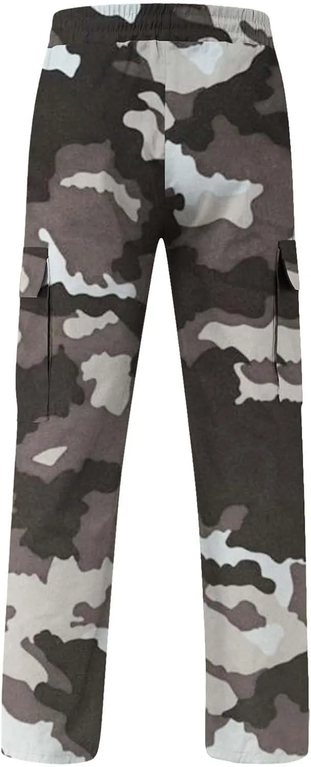 Finelylove Camo Cargo Sweatpants for Men Casual Hiking Pants Joggers Lightweight Loose Straight Casual Workout Pants