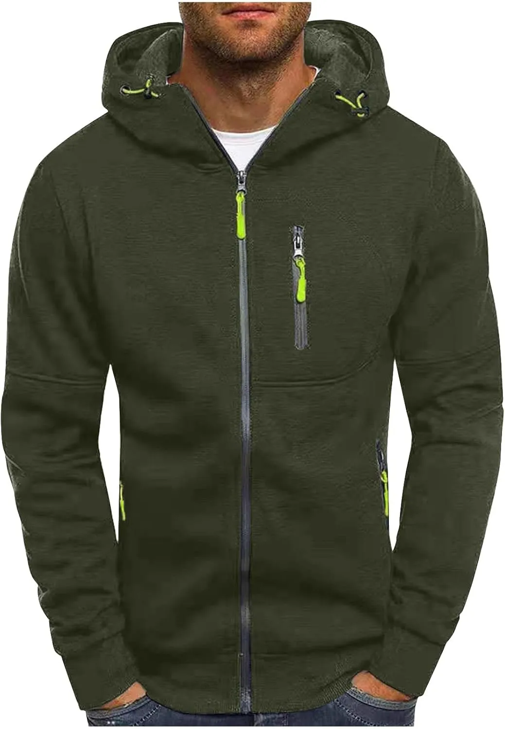 Fleece Hoodies for Men Zipper Lightweight Spring Fall Long Sleeve Active Mens Jackets Sports Full Zip Sweatshirts
