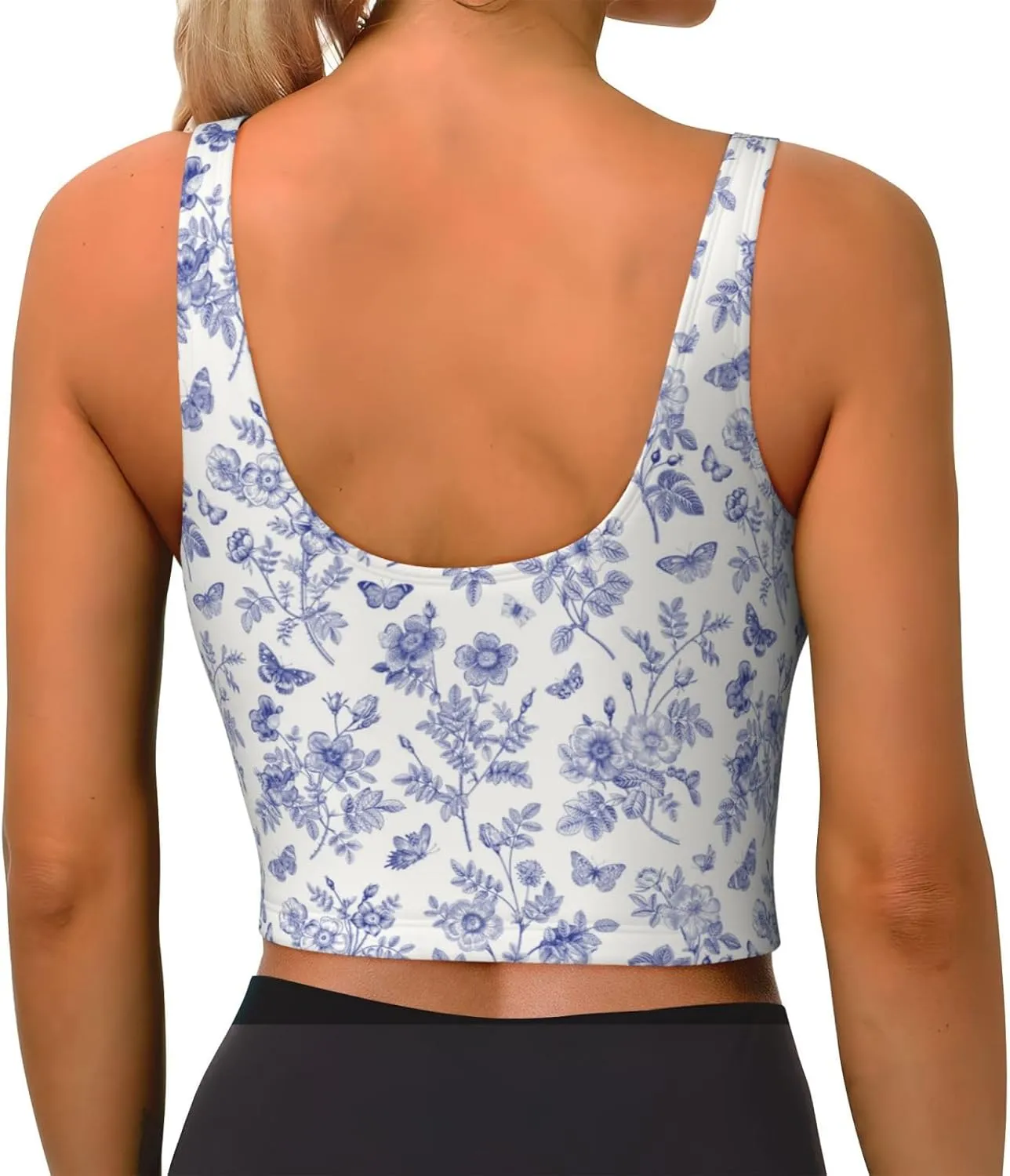 Floral Butterfly Sports Bras for Women High Support, Quick Dry Workout Crop Tank Tops, U Back Sports Bra Athletic Tops