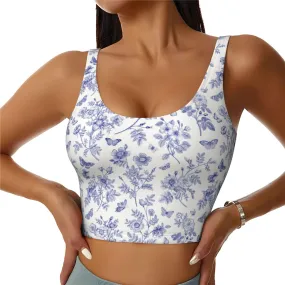 Floral Butterfly Sports Bras for Women High Support, Quick Dry Workout Crop Tank Tops, U Back Sports Bra Athletic Tops