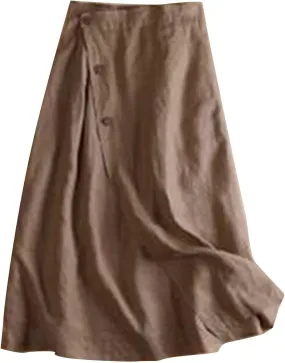 Flowy Skirts for Women Knee Length Summer Casual Cotton Linen Midi A-Line Skirt Comfy Boho Vacation Clothes