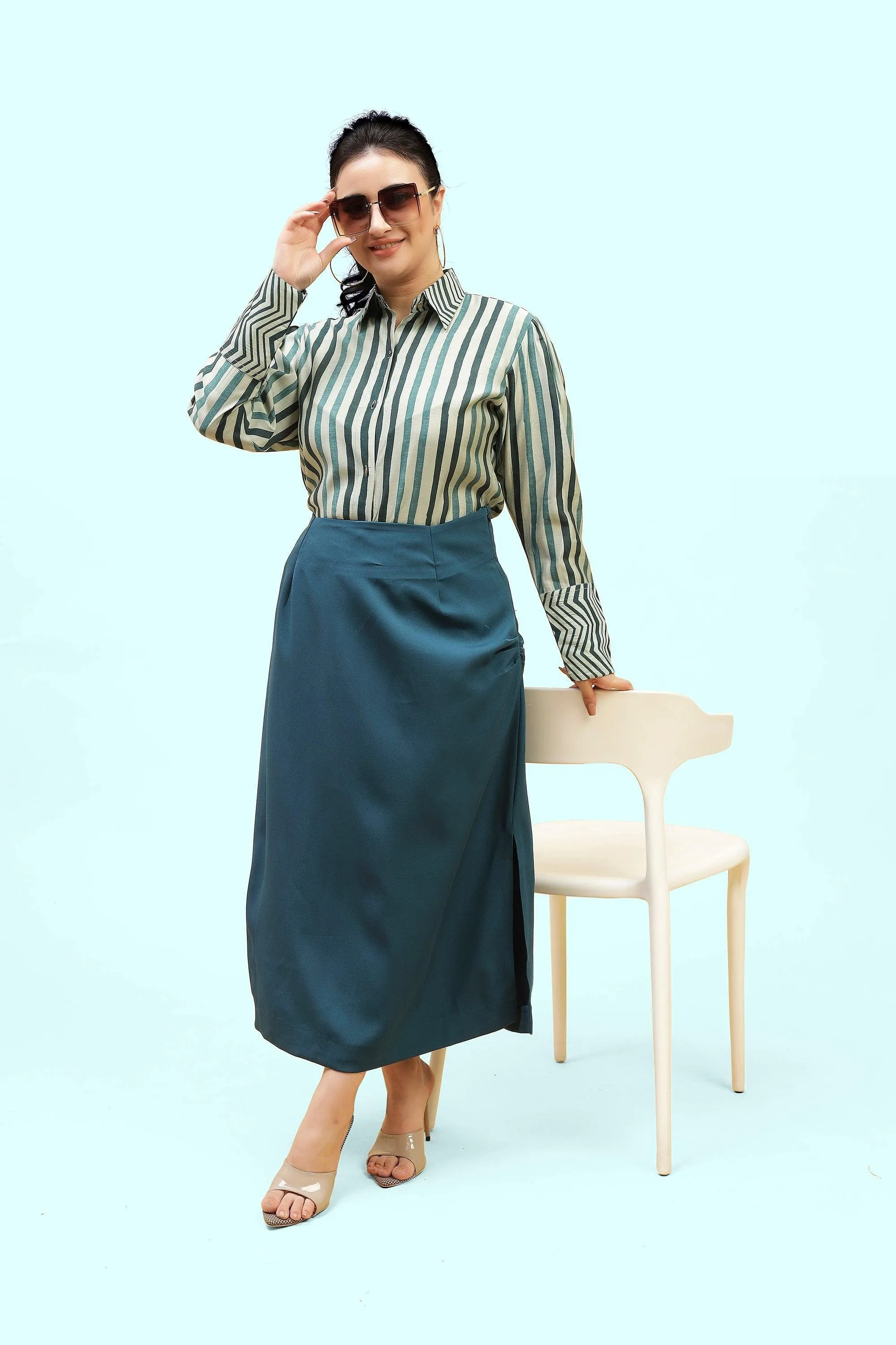 Green Striped Formal Shirt