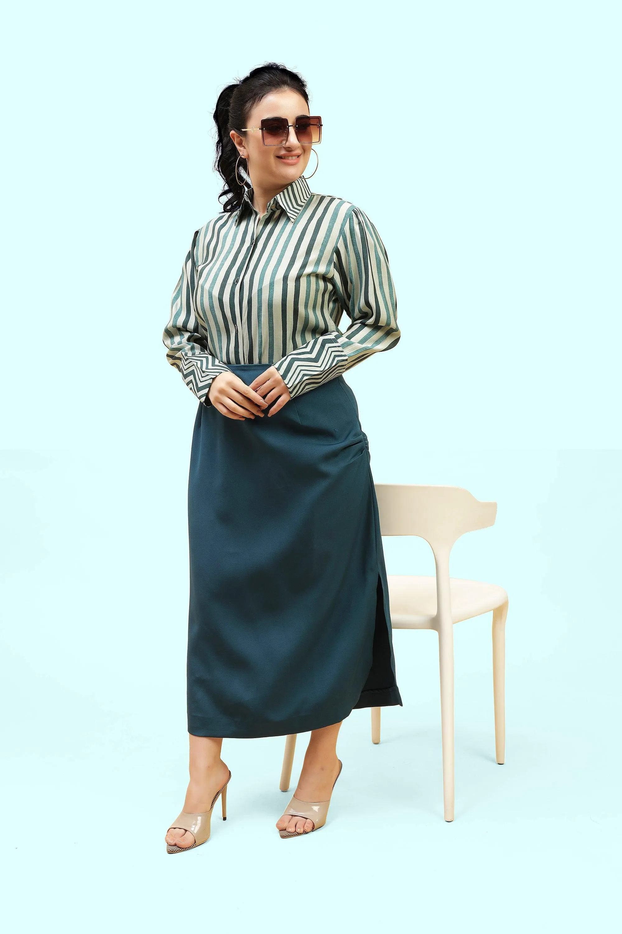 Green Striped Formal Shirt