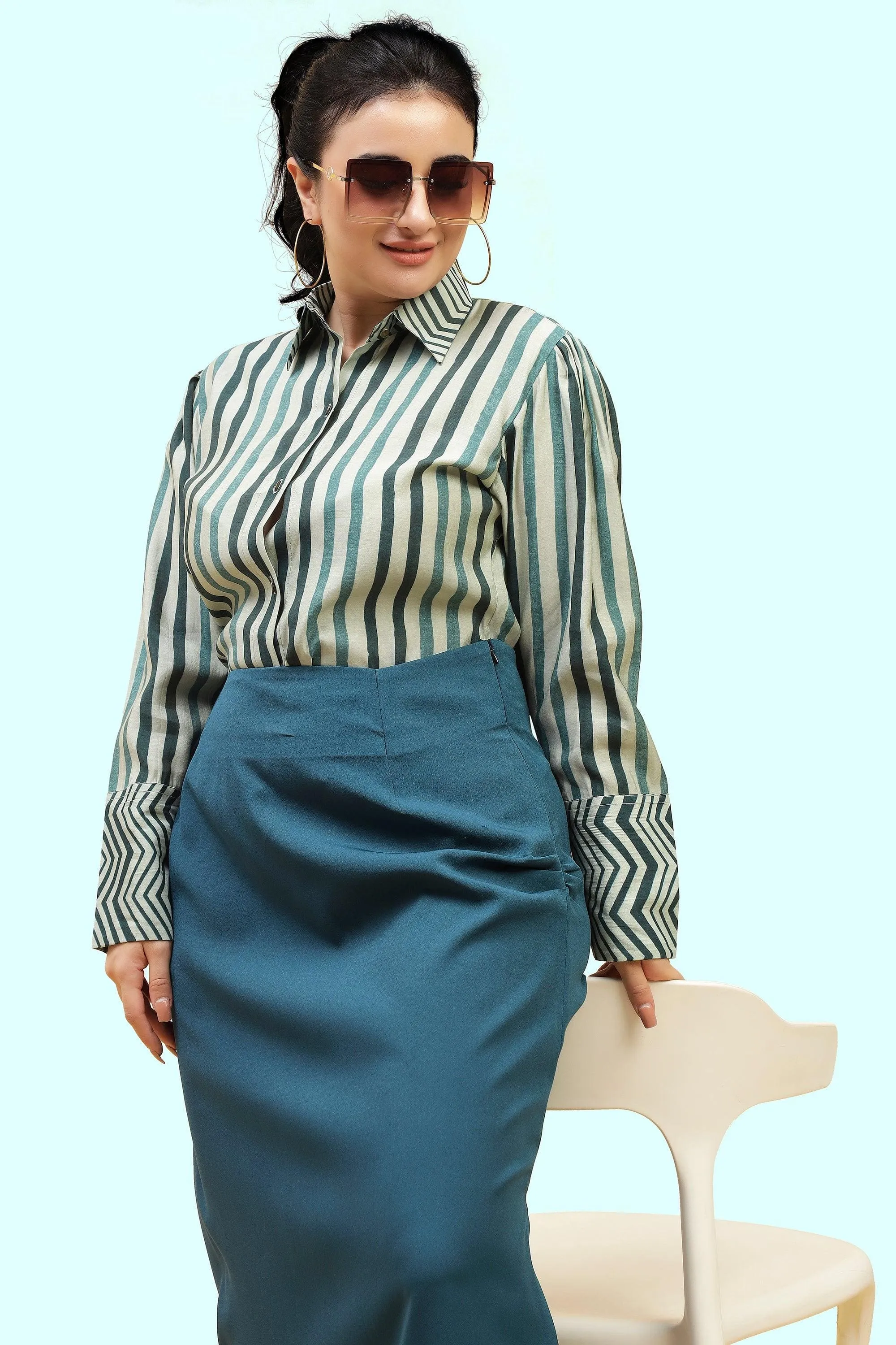 Green Striped Formal Shirt