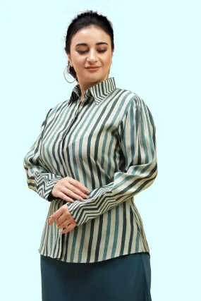 Green Striped Formal Shirt