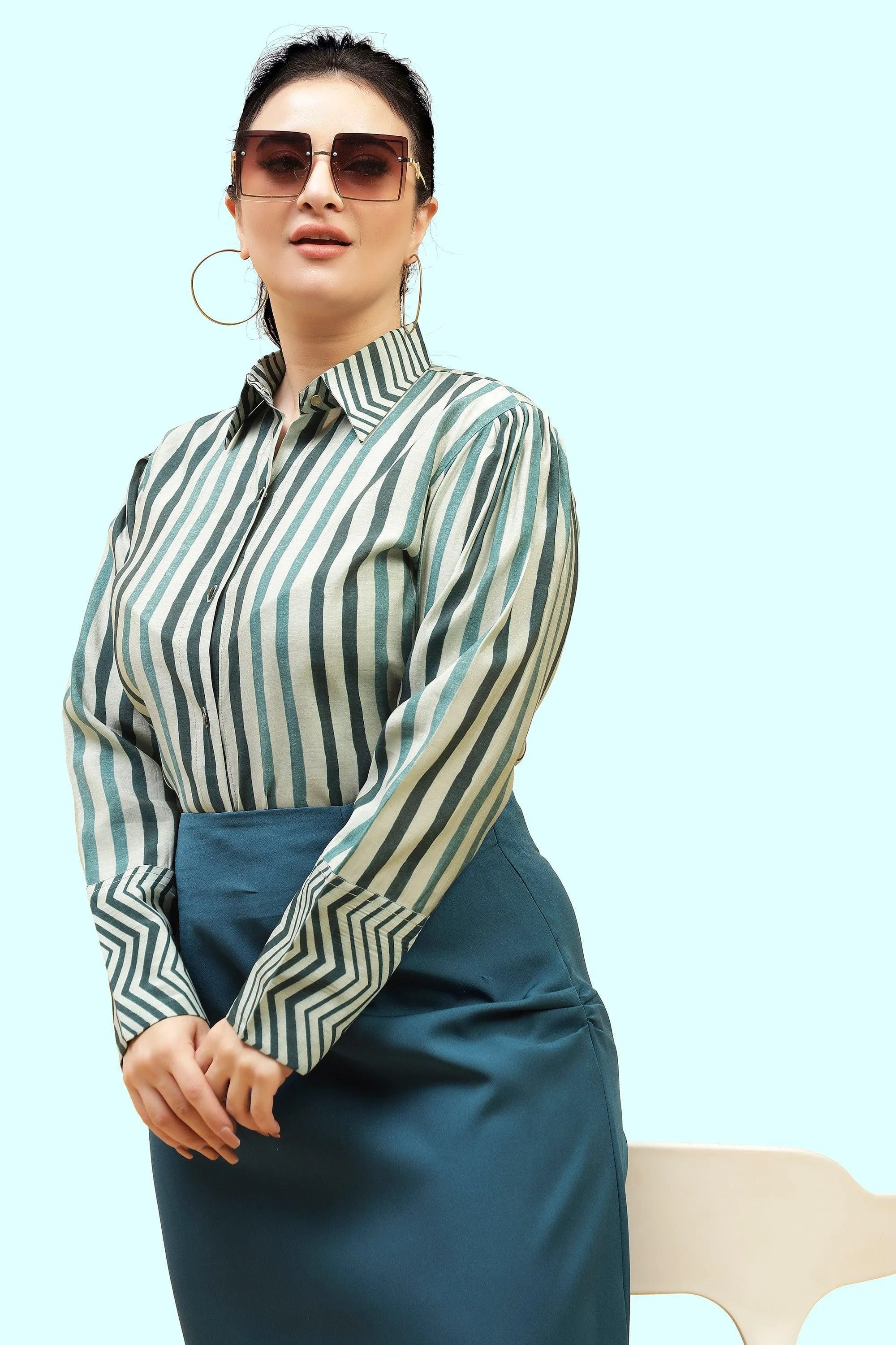 Green Striped Formal Shirt