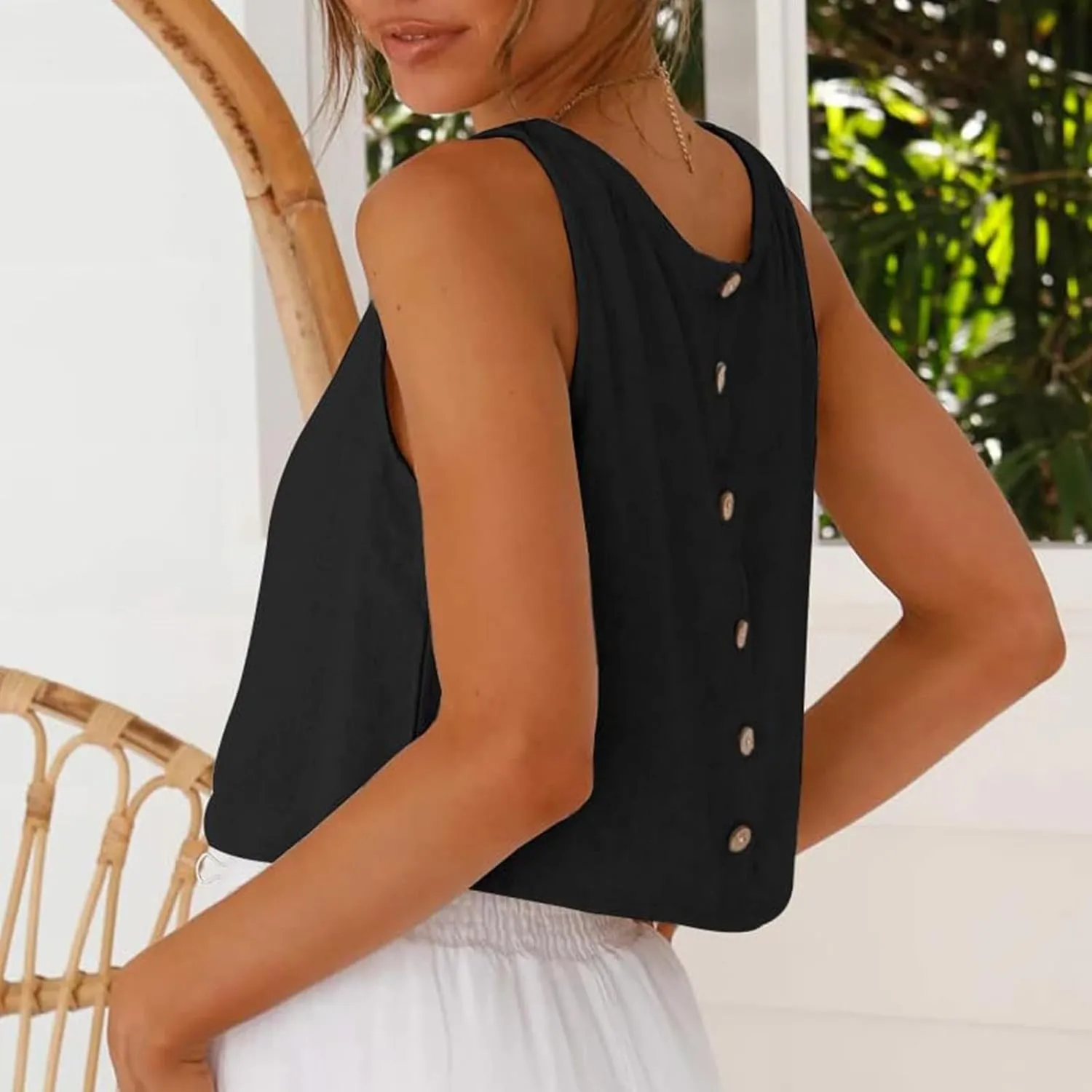 HGps8w Cotton Linen Tank Top for Womens Basic Casual 2025 Summer Square Neck Loose Fit Casual Sleeveless Tunic Shirts Blouse