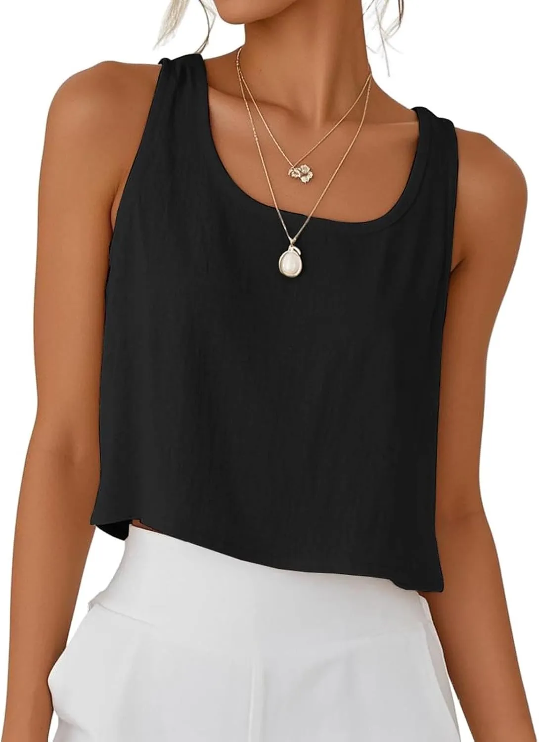 HGps8w Cotton Linen Tank Top for Womens Basic Casual 2025 Summer Square Neck Loose Fit Casual Sleeveless Tunic Shirts Blouse