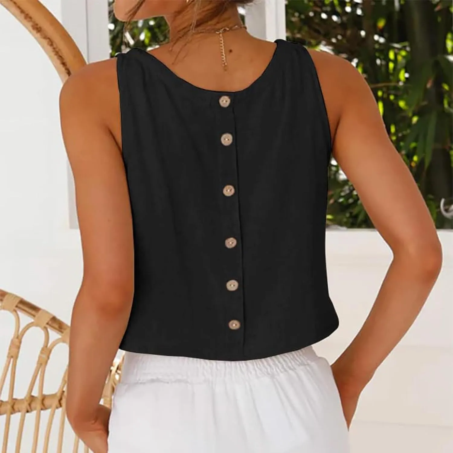 HGps8w Cotton Linen Tank Top for Womens Basic Casual 2025 Summer Square Neck Loose Fit Casual Sleeveless Tunic Shirts Blouse