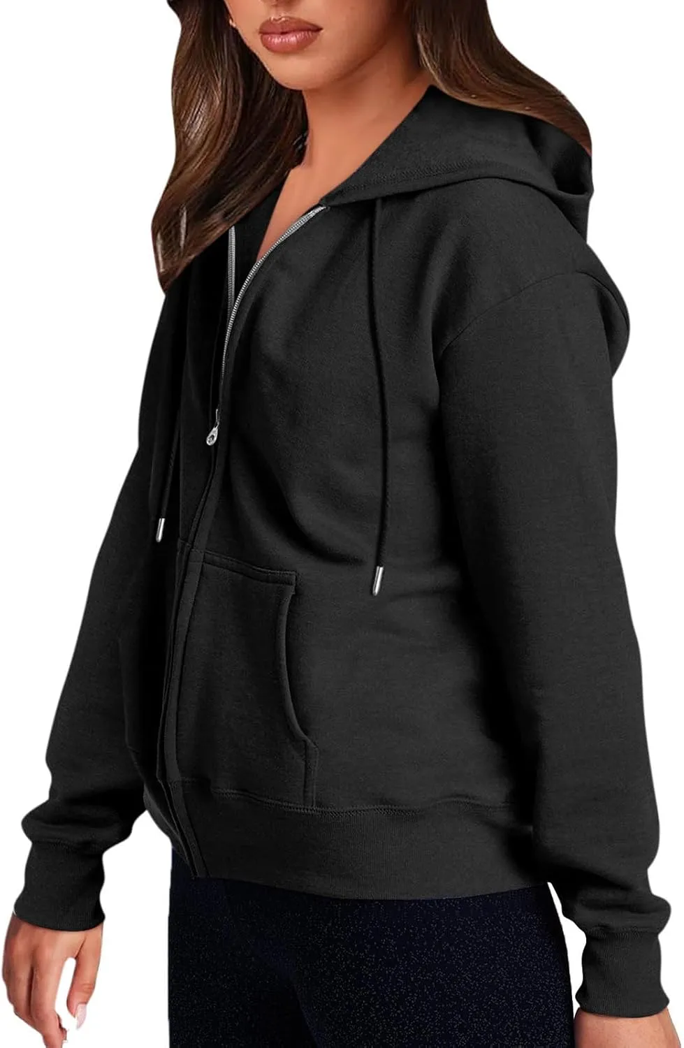 Hoodies for Women Casual Fashion Solid Full Zip Up Jacket Long Sleeved Zippered Hooded Sweatshirt Coats
