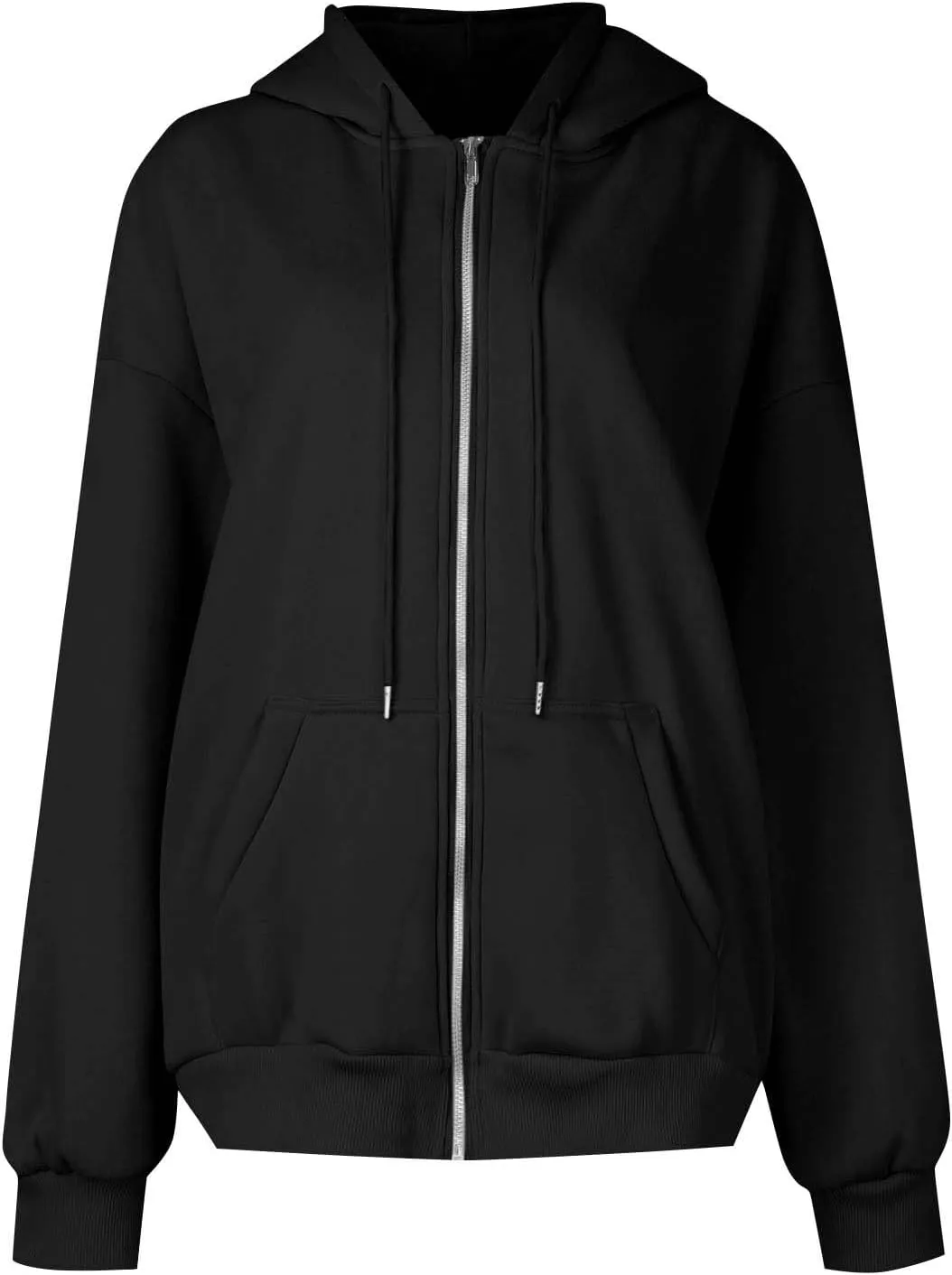 Hoodies for Women Casual Fashion Solid Full Zip Up Jacket Long Sleeved Zippered Hooded Sweatshirt Coats